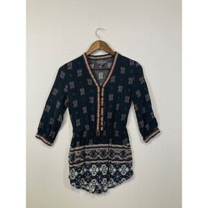 Kendall Kylie‎ Black Floral Print Romper Playsuit Women's XS Button Front